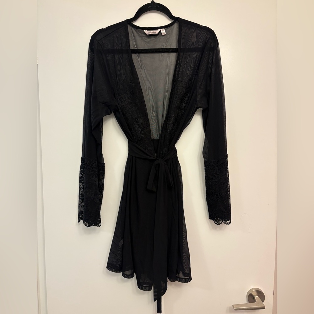 La vie en rose Black Lace Sheer Robe/ Kimono size L/XL